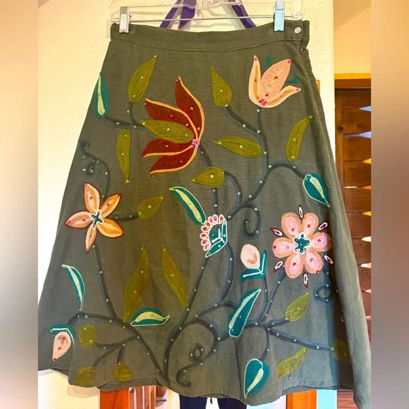 Corduroy Embroidered and Embellished A-line Skirt - Picture 1 of 5